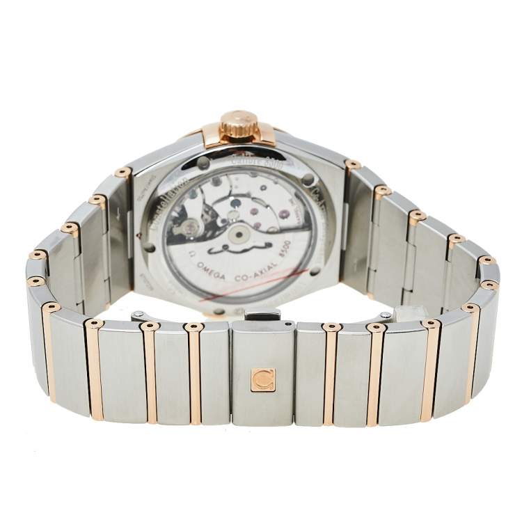 Pre Owned Omega Silver 18K Rose Gold & Stainless Steel Constellation 123.20.38.21.02.001 Men's Wristwatch 38 mm