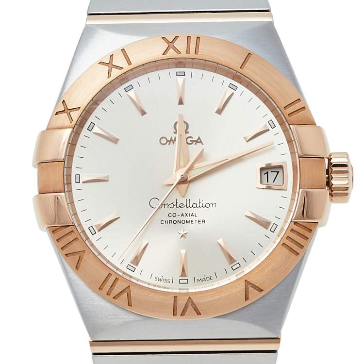 Pre Owned Omega Silver 18K Rose Gold & Stainless Steel Constellation 123.20.38.21.02.001 Men's Wristwatch 38 mm