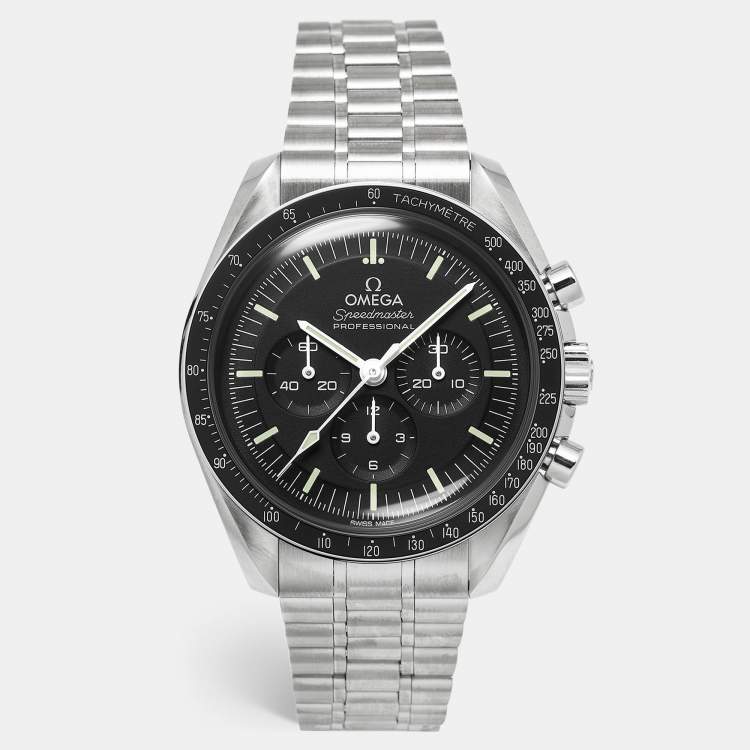 Pre Owned Omega Black Stainless Steel Speedmaster The Legendary Moonwatch 310.30.42.50.01.001 Men's Wristwatch 42 mm