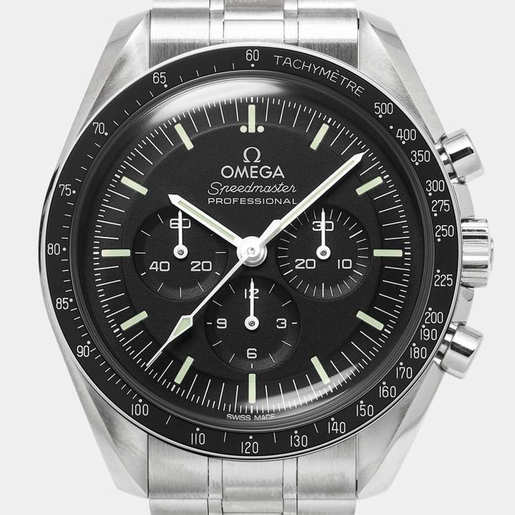 Pre Owned Omega Black Stainless Steel Speedmaster The Legendary Moonwatch 310.30.42.50.01.001 Men's Wristwatch 42 mm