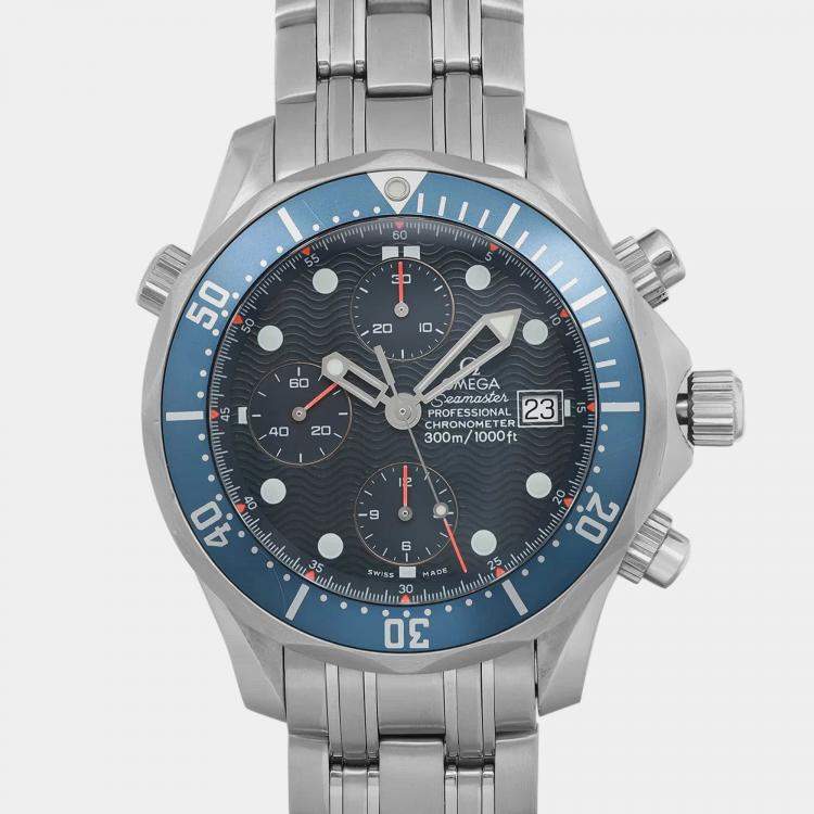 Pre Owned Omega Blue Stainless Steel Seamaster Diver 2599.80 Automatic Men's Wristwatch 42 mm
