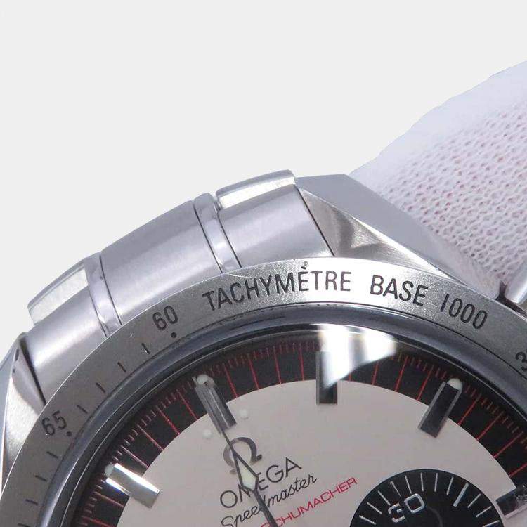 Pre Owned Omega Ivory Stainless Steel Speedmaster Schumacher 3853.32 Automatic Men's Wristwatch 42 mm