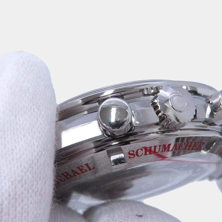 Pre Owned Omega Ivory Stainless Steel Speedmaster Schumacher 3853.32 Automatic Men's Wristwatch 42 mm