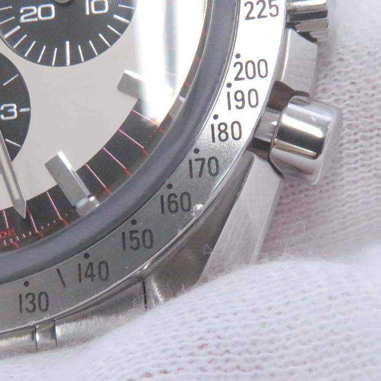 Pre Owned Omega Ivory Stainless Steel Speedmaster Schumacher 3853.32 Automatic Men's Wristwatch 42 mm
