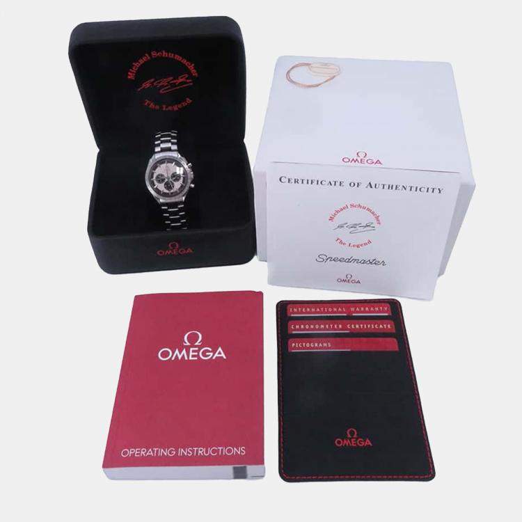 Pre Owned Omega Ivory Stainless Steel Speedmaster Schumacher 3853.32 Automatic Men's Wristwatch 42 mm