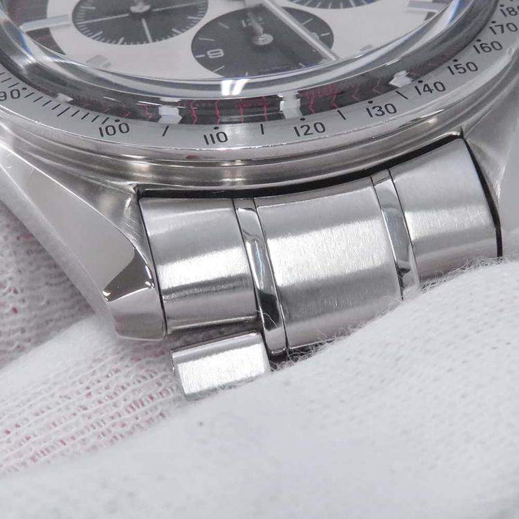 Pre Owned Omega Ivory Stainless Steel Speedmaster Schumacher 3853.32 Automatic Men's Wristwatch 42 mm