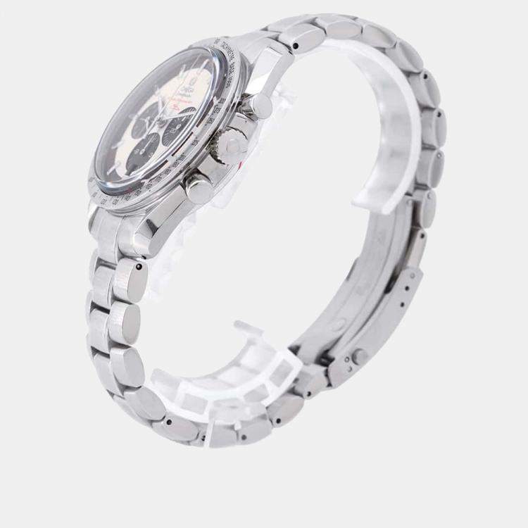 Pre Owned Omega Ivory Stainless Steel Speedmaster Schumacher 3853.32 Automatic Men's Wristwatch 42 mm
