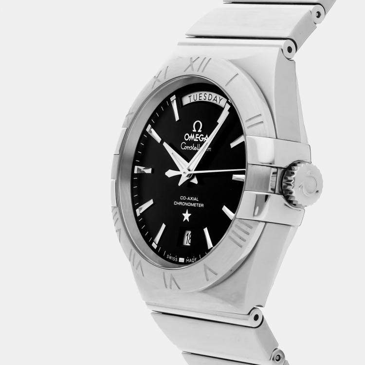 Pre Owned Omega Constellation Day-Date 123.10.38.22.01.001 Automatic Stainless Steel Black Dial Men's Wristwatch 38mm