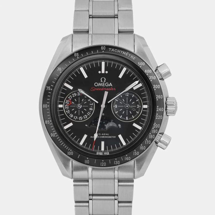 Pre Owned Omega Black Stainless Steel Speedmaster Moonphase 304.30.44.52.01.001 Automatic Men's Wristwatch 44 mm
