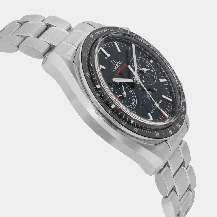 Pre Owned Omega Black Stainless Steel Speedmaster Moonphase 304.30.44.52.01.001 Automatic Men's Wristwatch 44 mm