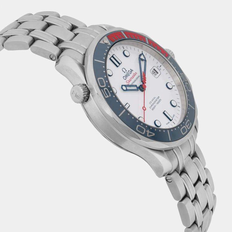 Pre Owned Omega White Stainless Steel Seamaster 212.32.41.20.04.00 Automatic Men's Wristwatch 41 mm