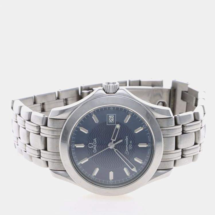 Pre Owned Omega Seamaster Quartz Blue Stainless Steel Men's Wristwatch 36 mm