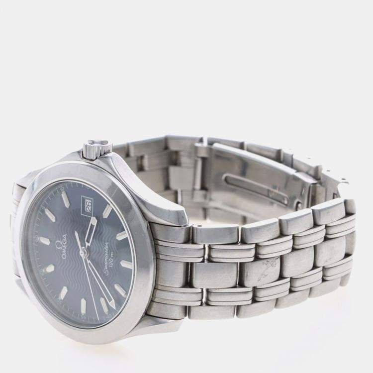Pre Owned Omega Seamaster Quartz Blue Stainless Steel Men's Wristwatch 36 mm