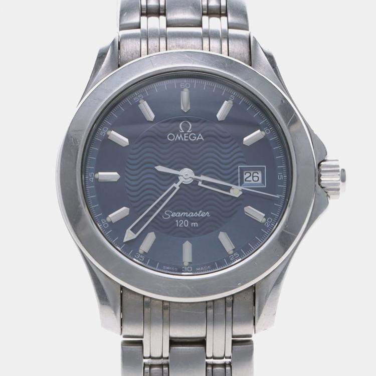 Pre Owned Omega Seamaster Quartz Blue Stainless Steel Men's Wristwatch 36 mm