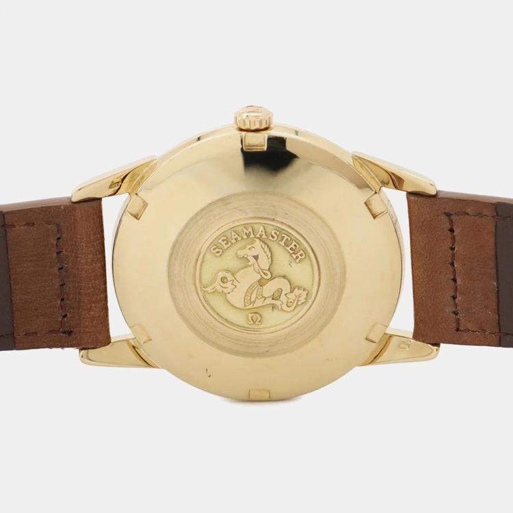 Pre Owned Omega Seamaster 14704-3SC Automatic Black 18k Yellow Gold Men's Wristwatch 33 mm