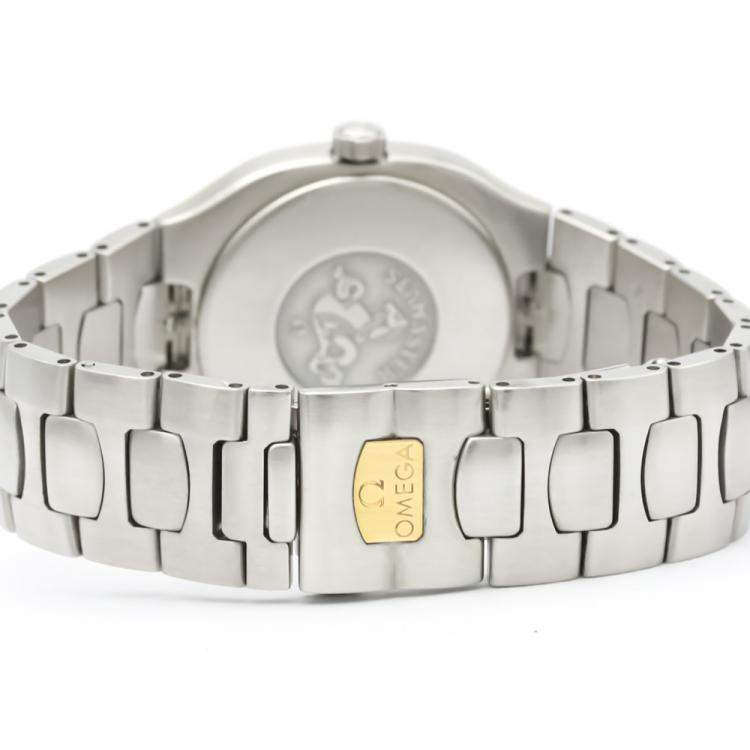 Pre Owned Omega Black 18K Yellow Gold And Stainless Steel Seamaster Polaris 396.1022 Men's Wristwatch 31 MM