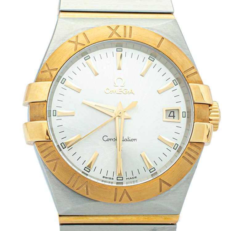 Pre Owned Omega Silver 18K Yellow Gold & Stainless Steel Constellation 123.20.35.60.02.002 Men's Wristwatch 35mm