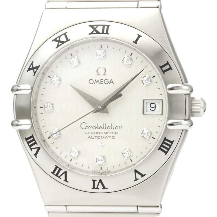 Pre Owned Omega Silver Diamonds Stainless Steel Constellation 1504.35 Men's Wristwatch 40 MM