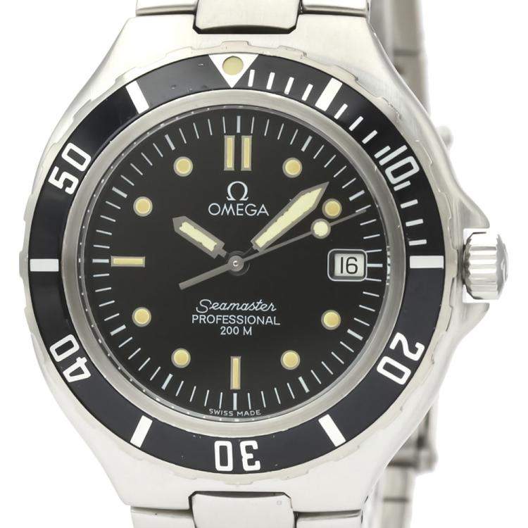 Pre Owned Omega Black Stainless Steel Seamaster Professional 200M 396.1052 Quartz Men's Wristwatch 36 MM