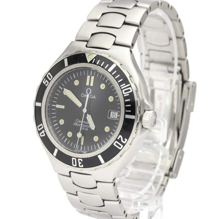 Pre Owned Omega Black Stainless Steel Seamaster Professional 200M 396.1052 Quartz Men's Wristwatch 36 MM