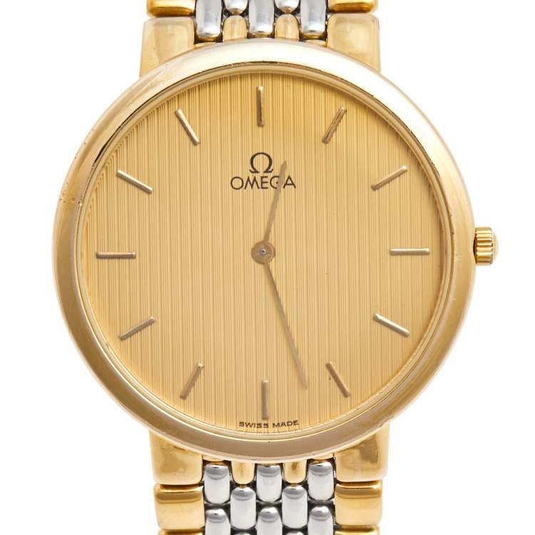 Pre Owned Omega Champagne Two Tone Stainless Steel De Ville 395.0875.2 Men's Wristwatch 32.5 mm 