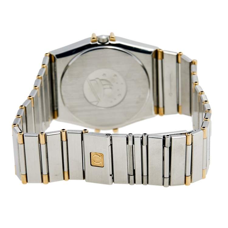 Pre Owned Omega Champagne 18K Yellow Gold Stainless Steel Constellation 396.1070 Men's Wristwatch 35 mm
