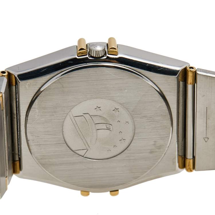 Pre Owned Omega Champagne 18K Yellow Gold Stainless Steel Constellation 396.1070 Men's Wristwatch 35 mm