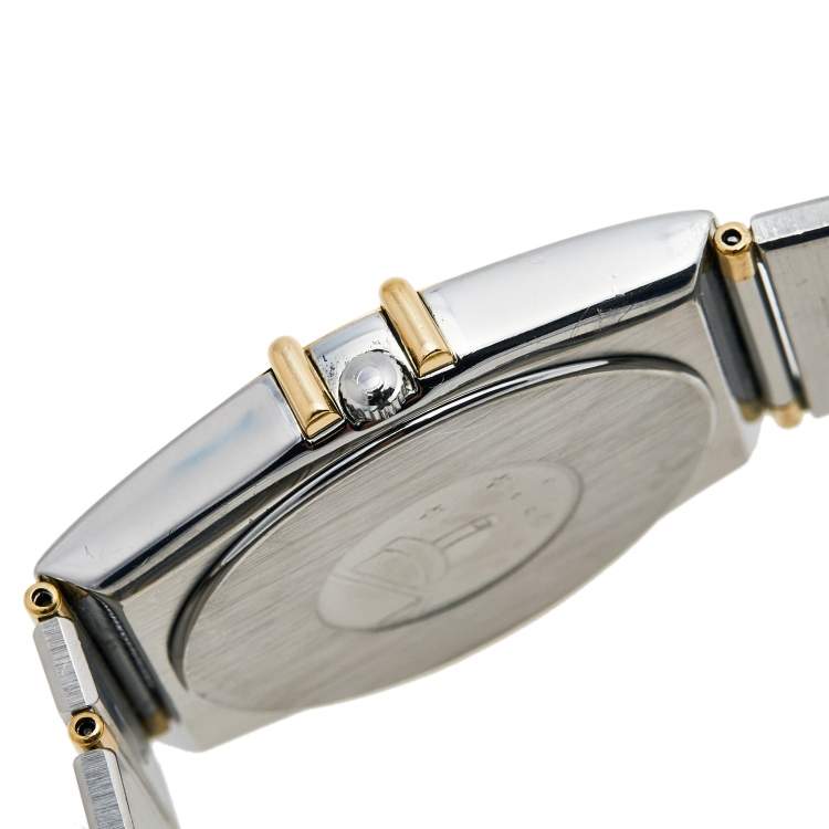 Pre Owned Omega Champagne 18K Yellow Gold Stainless Steel Constellation 396.1070 Men's Wristwatch 35 mm