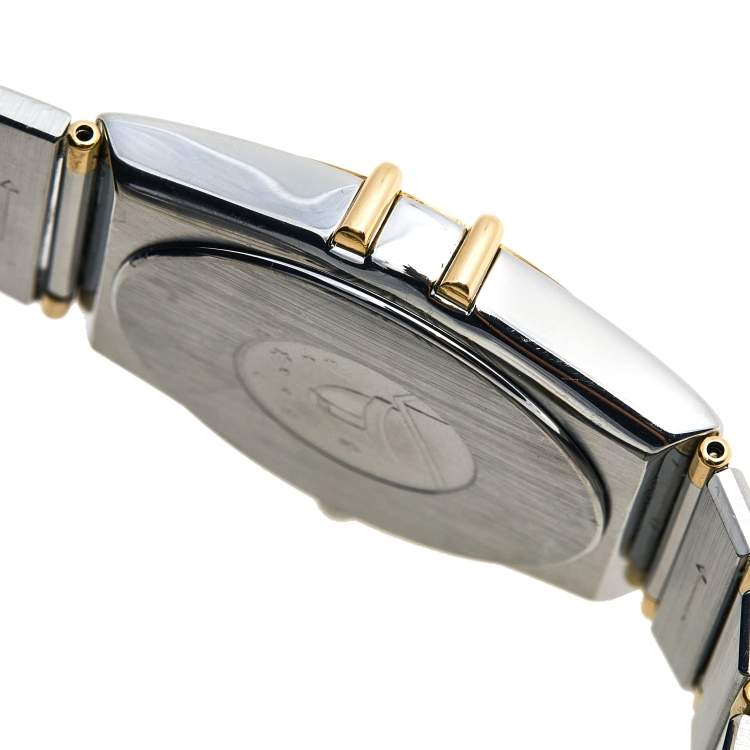 Pre Owned Omega Champagne 18K Yellow Gold Stainless Steel Constellation 396.1070 Men's Wristwatch 35 mm