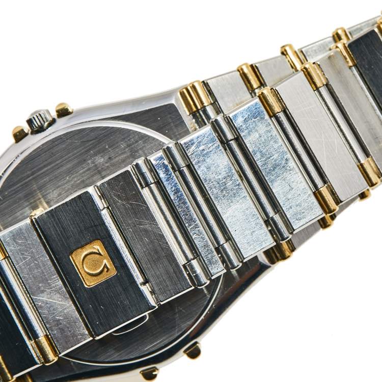Pre Owned Omega Champagne 18K Yellow Gold Stainless Steel Constellation 396.1070 Men's Wristwatch 35 mm