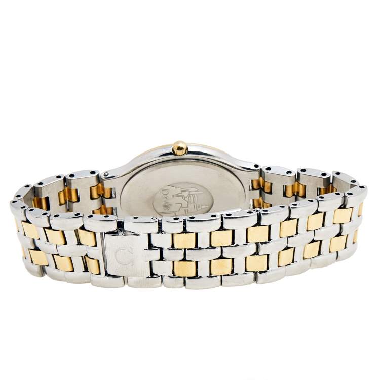 Pre Owned Omega Champagne 18K Yellow Gold Stainless Steel De Ville Symbol 196.0316 Men's Wristwatch 32 mm