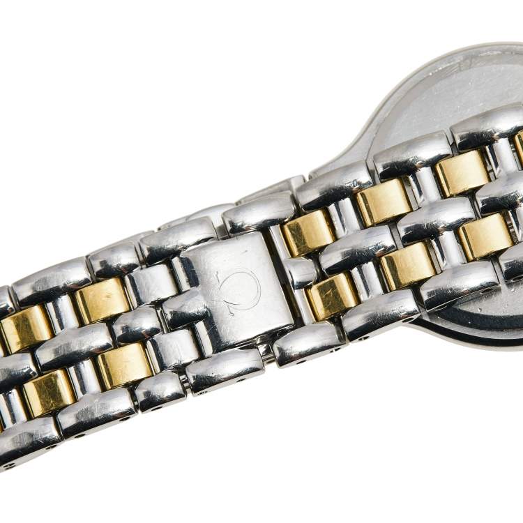 Pre Owned Omega Champagne 18K Yellow Gold Stainless Steel De Ville Symbol 196.0316 Men's Wristwatch 32 mm