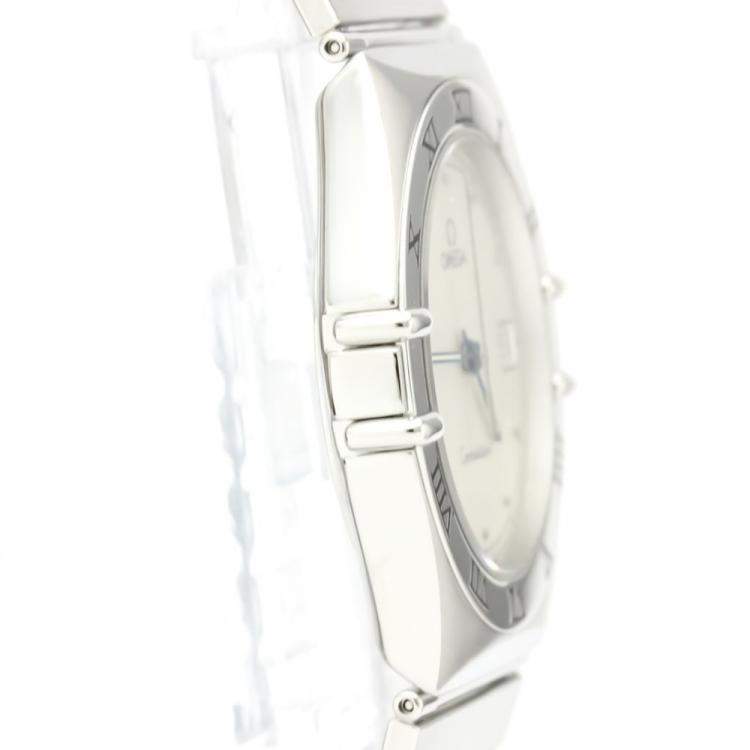 Pre Owned Omega Silver White Stainless Steel Constellation 396.1070 Women's Wristwatch 33 MM