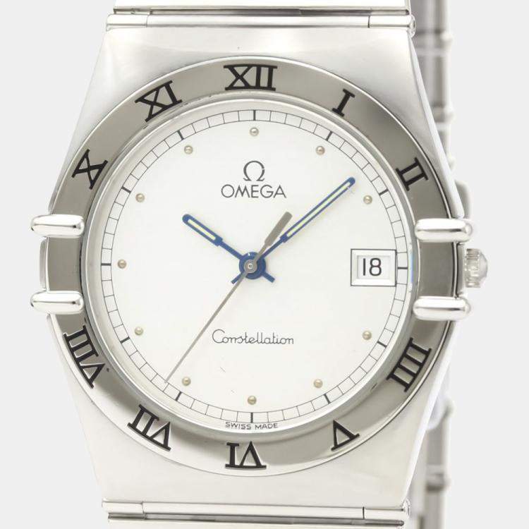 Pre Owned Omega Silver White Stainless Steel Constellation 396.1070 Women's Wristwatch 33 MM