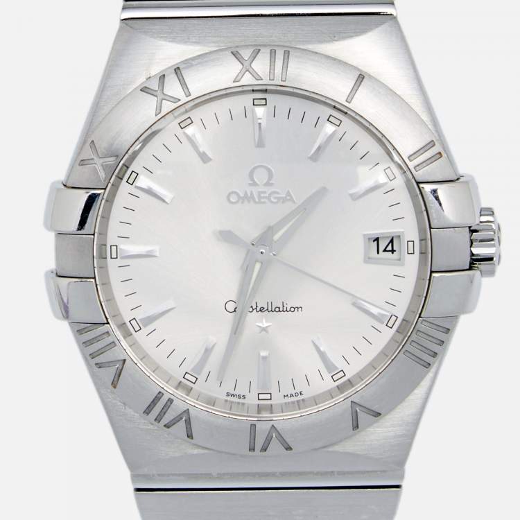 Pre Owned Omega Silver Stainless Steel Constellation 396.2010 Men's Wristwatch 35 mm