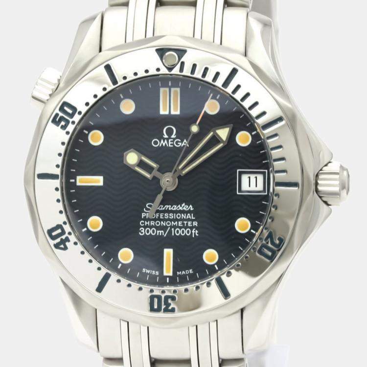 Pre Owned Omega Blue Stainless Steel Seamaster 2552.80.00 Men's Wristwatch 36 MM