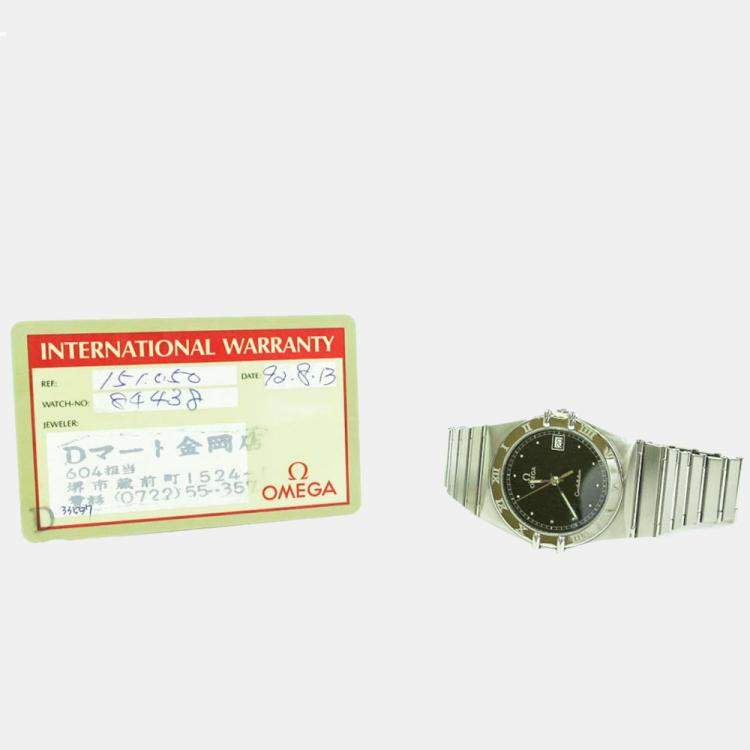 Pre Owned Omega Black White Stainless Steel Constellation 396.1070 Women's Wristwatch 33 mm