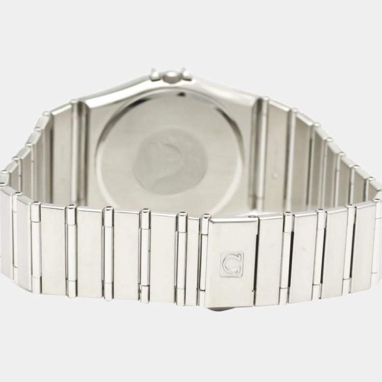 Pre Owned Omega Black White Stainless Steel Constellation 396.1070 Women's Wristwatch 33 mm