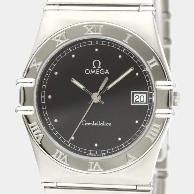 Pre Owned Omega Black White Stainless Steel Constellation 396.1070 Women's Wristwatch 33 mm