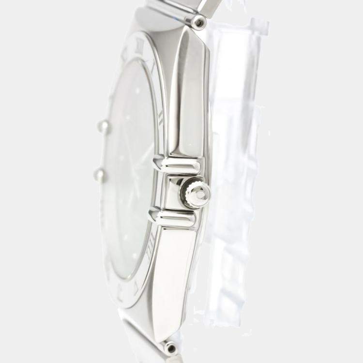 Pre Owned Omega Black White Stainless Steel Constellation 396.1070 Women's Wristwatch 33 mm