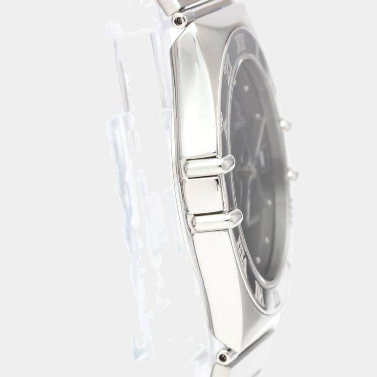 Pre Owned Omega Black White Stainless Steel Constellation 396.1070 Women's Wristwatch 33 mm