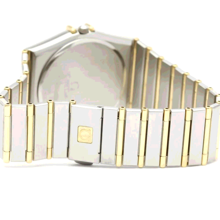 Pre Owned Omega White 18K Yellow Gold And Stainless Steel Constellation 396.1070 Quartz Men's Wristwatch 33 mm