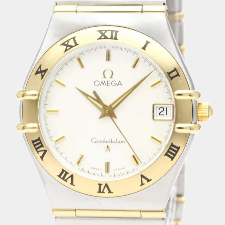 Pre Owned Omega Silver 18k Yellow Gold And Stainless Steel Constellation 1212.30 Quartz Men's Wristwatch 33 mm