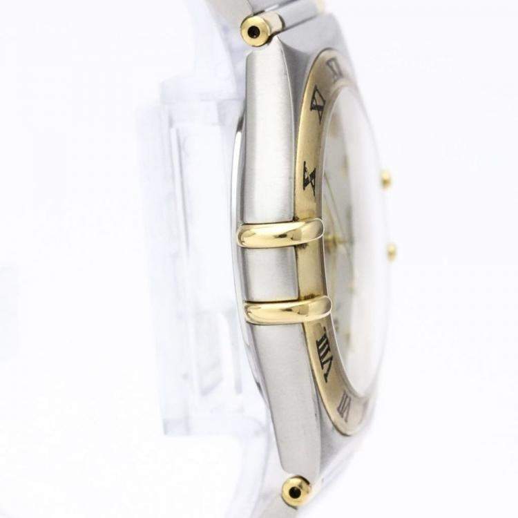 Pre Owned Omega Silver 18k Yellow Gold And Stainless Steel Constellation 1312.30 Quartz Men's Wristwatch 33 mm