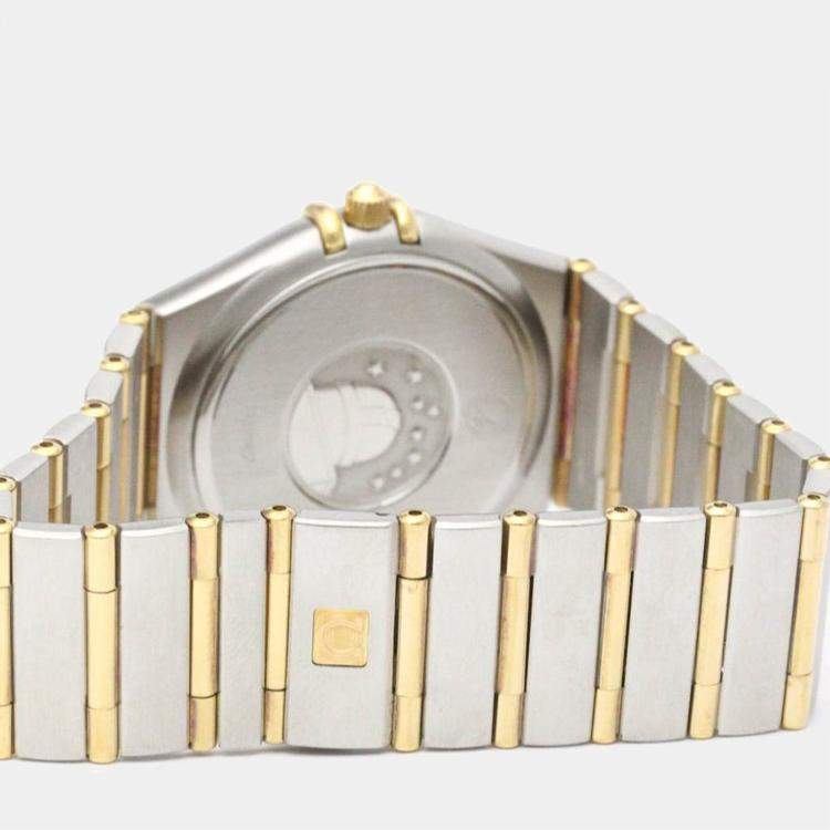 Pre Owned Omega White 18K Yellow Gold And Stainless Steel 1212.30 Constellation Quartz Men's Wristwatch 33 mm