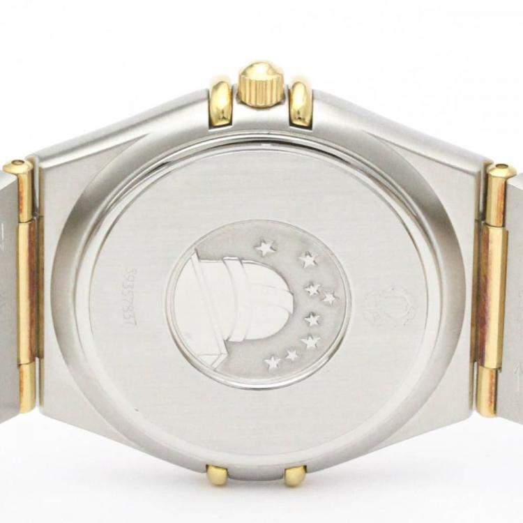 Pre Owned Omega White 18K Yellow Gold And Stainless Steel 1212.30 Constellation Quartz Men's Wristwatch 33 mm