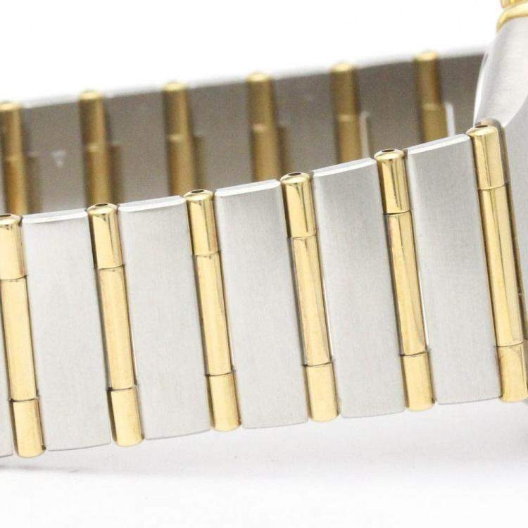 Pre Owned Omega White 18K Yellow Gold And Stainless Steel 1212.30 Constellation Quartz Men's Wristwatch 33 mm