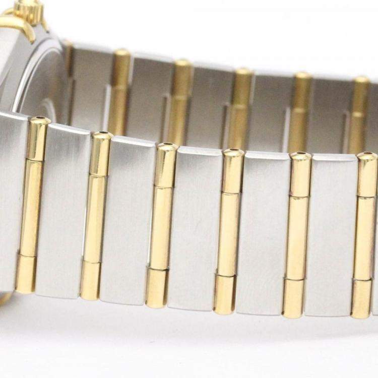 Pre Owned Omega White 18K Yellow Gold And Stainless Steel 1212.30 Constellation Quartz Men's Wristwatch 33 mm