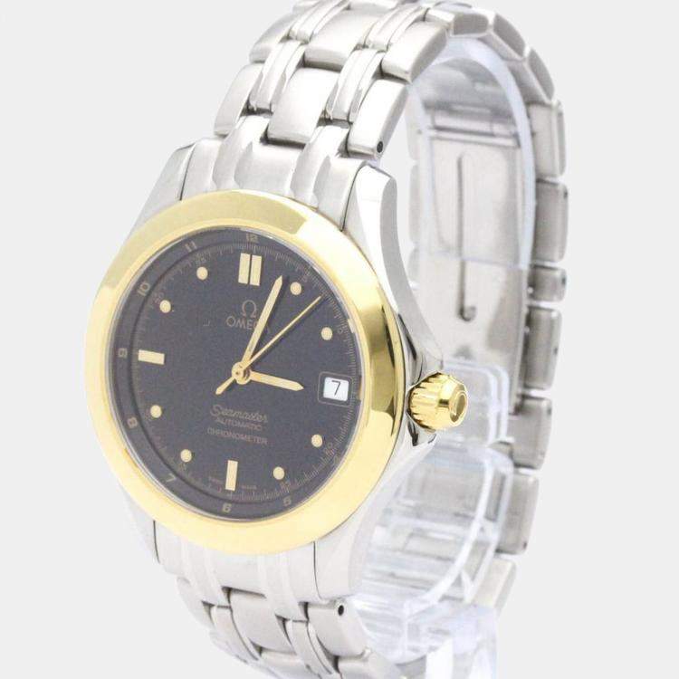 Pre Owned Omega Black 18K Yellow Gold And Stainless Steel Seamaster 120M Men's Wristwatch 36 mm