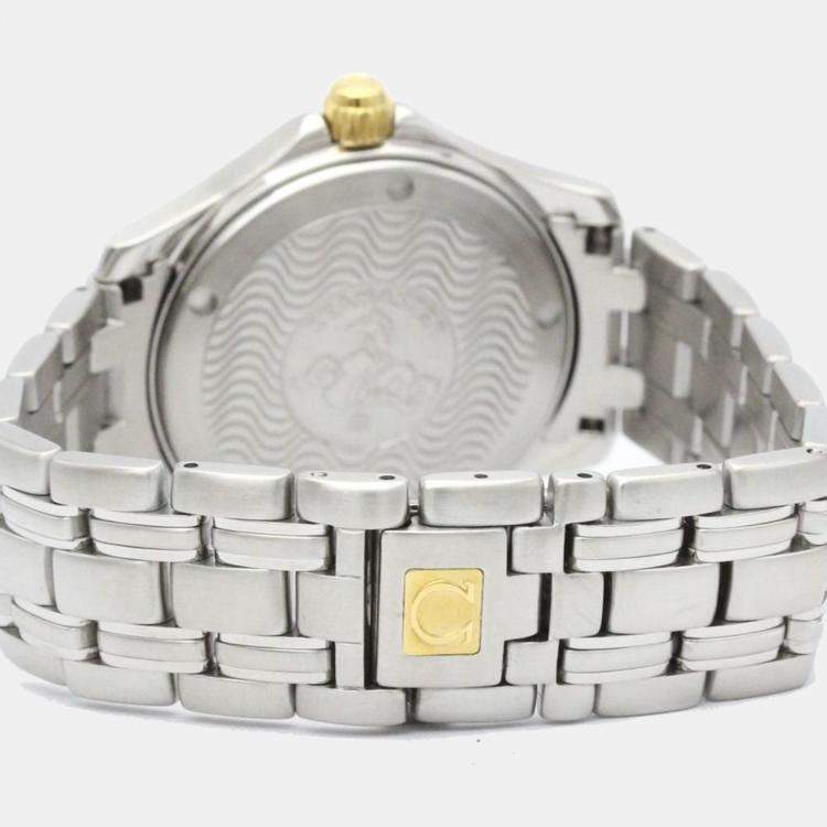 Pre Owned Omega Black 18K Yellow Gold And Stainless Steel Seamaster 120M Men's Wristwatch 36 mm